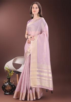 Pink Zari Work Organza Saree Set