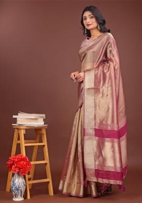 Light Pink Zari Work Organza Saree Set