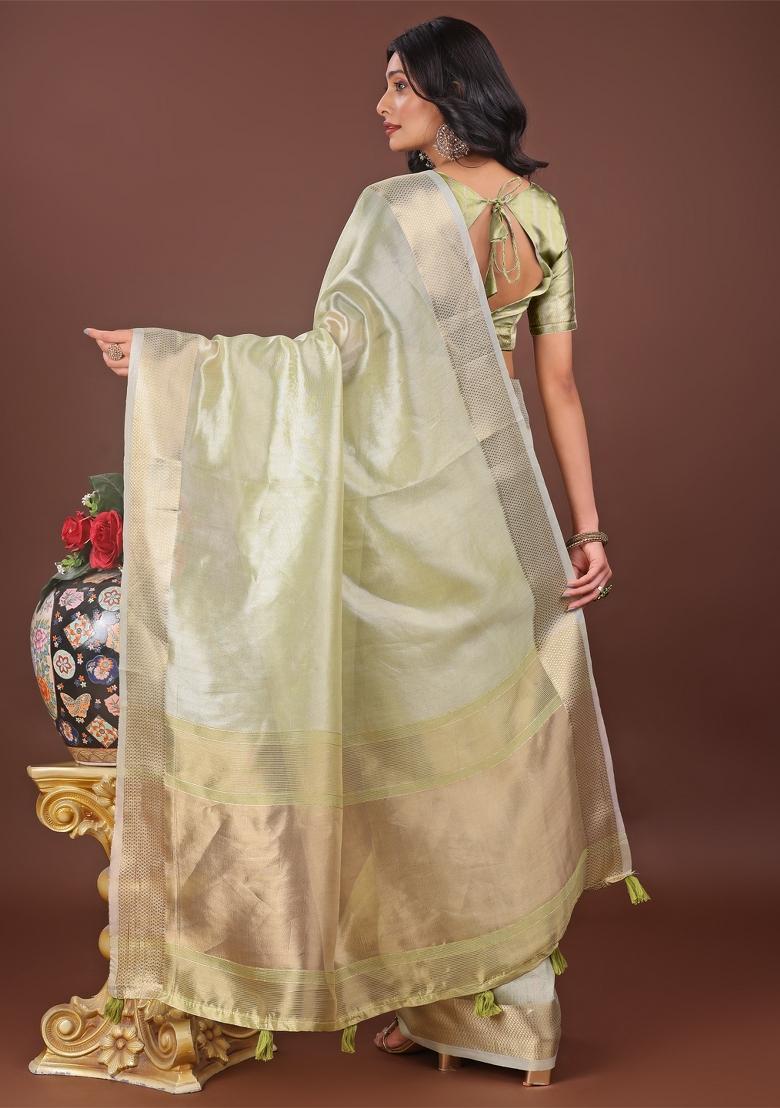 Light Green Zari Work Organza Saree Set