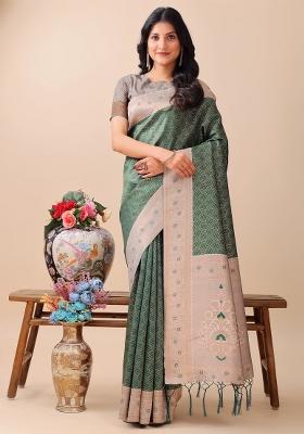 Green Zari Work Silk Saree Set