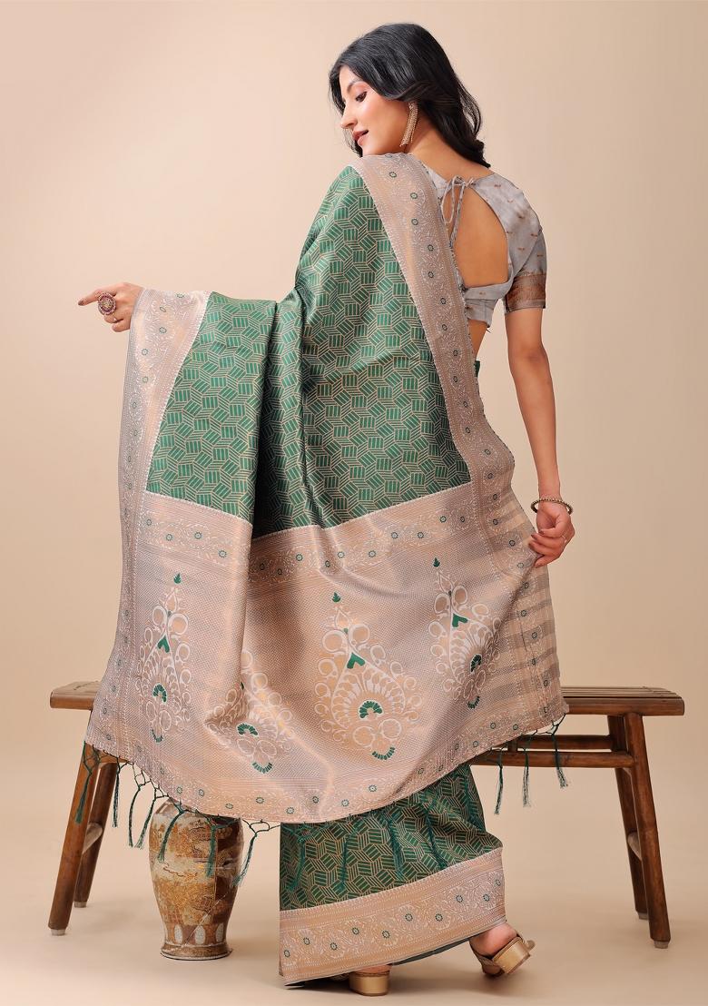 Green Zari Work Silk Saree Set
