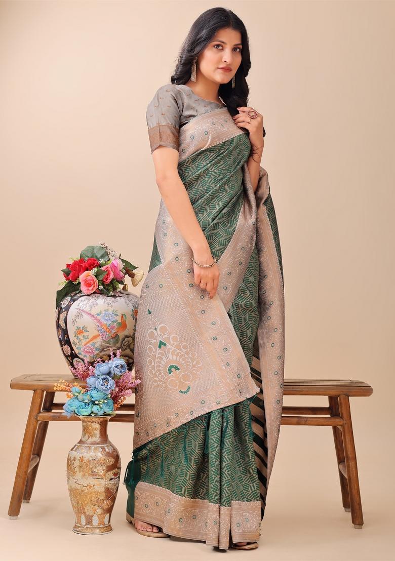 Green Zari Work Silk Saree Set