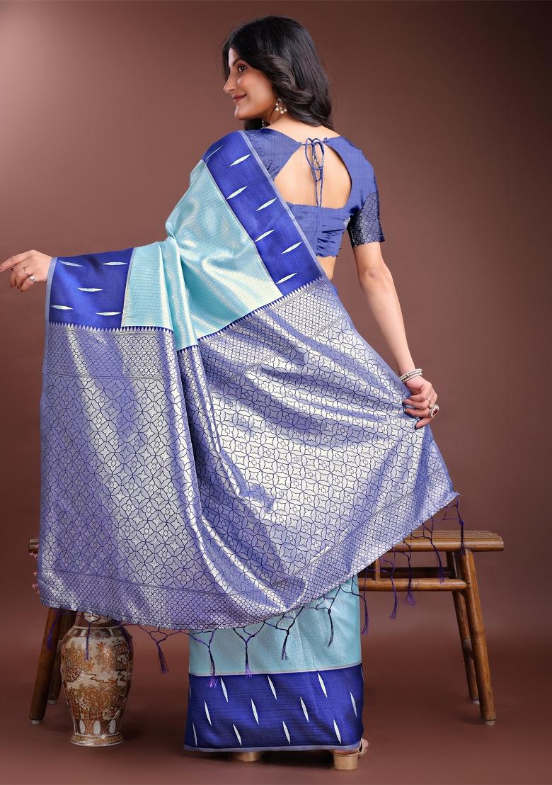 Sea Green Zari Work Silk Saree Set