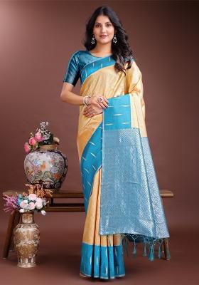 Yellow Zari Work Silk Saree Set