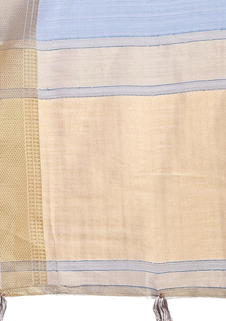 Sky Blue Zari Work Organza Saree Set