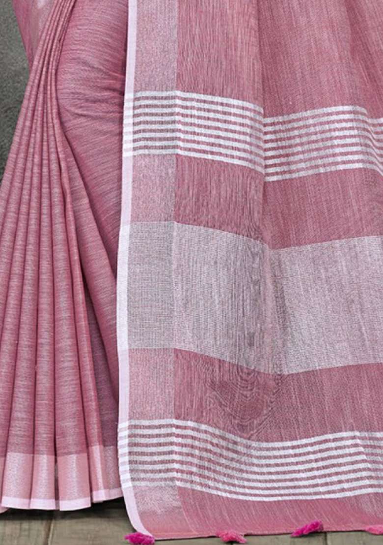 Purple Zari Work Cotton Blend Saree Set - Indya