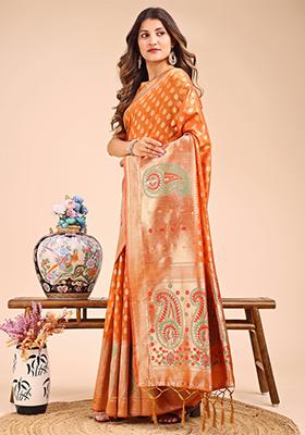 Mustard Yellow Woven Cotton Blend Saree Set