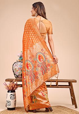 Mustard Yellow Woven Cotton Blend Saree Set