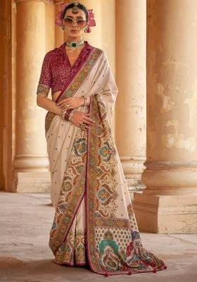 White Printed Georgette Saree Set