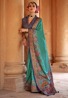 Green Printed Georgette Saree Set