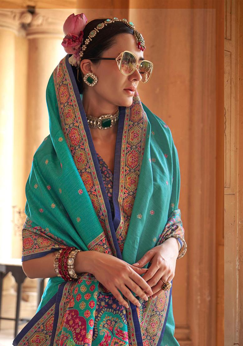 Green Printed Georgette Saree Set