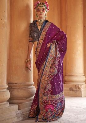 Purple Printed Georgette Saree Set