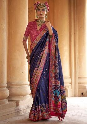 Purple Printed Georgette Saree Set