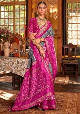Pink Printed Georgette Saree Set
