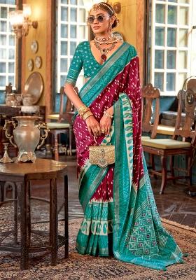 Green Printed Georgette Saree Set