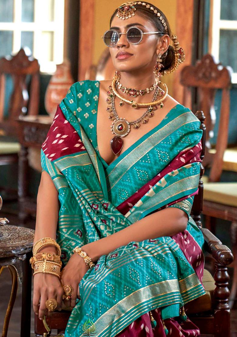 Green Printed Georgette Saree Set