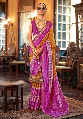 Pink Printed Georgette Saree Set