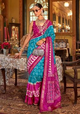 Blue Printed Georgette Saree Set