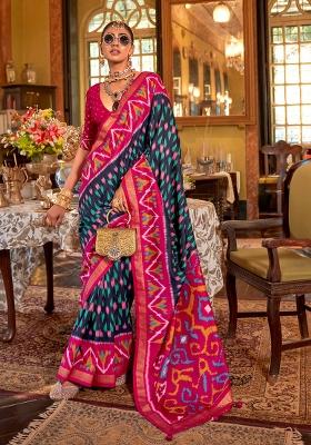 Blue Printed Georgette Saree Set