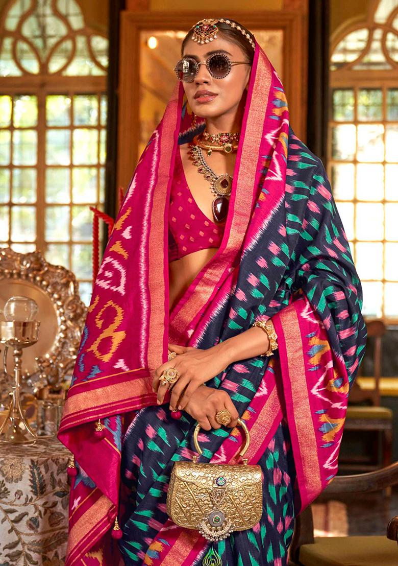 Blue Printed Georgette Saree Set