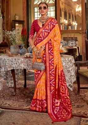 Yellow Printed Georgette Saree Set