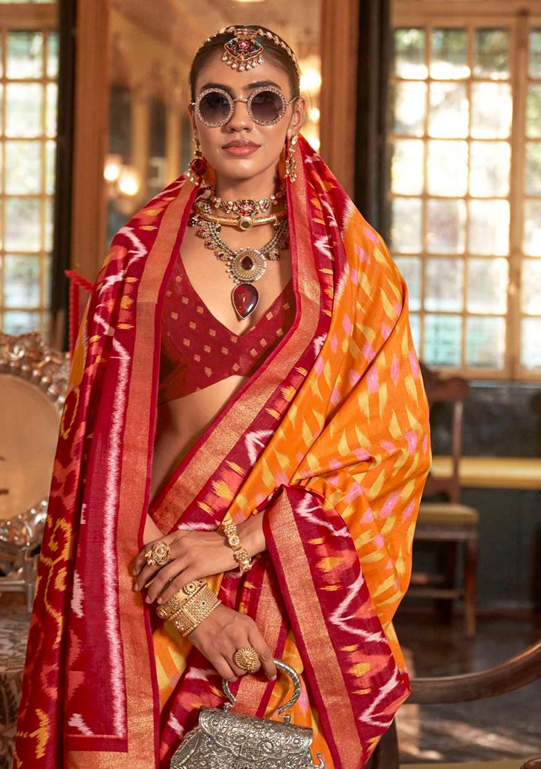 Yellow Printed Georgette Saree Set