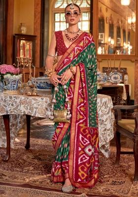 Green Printed Georgette Saree Set