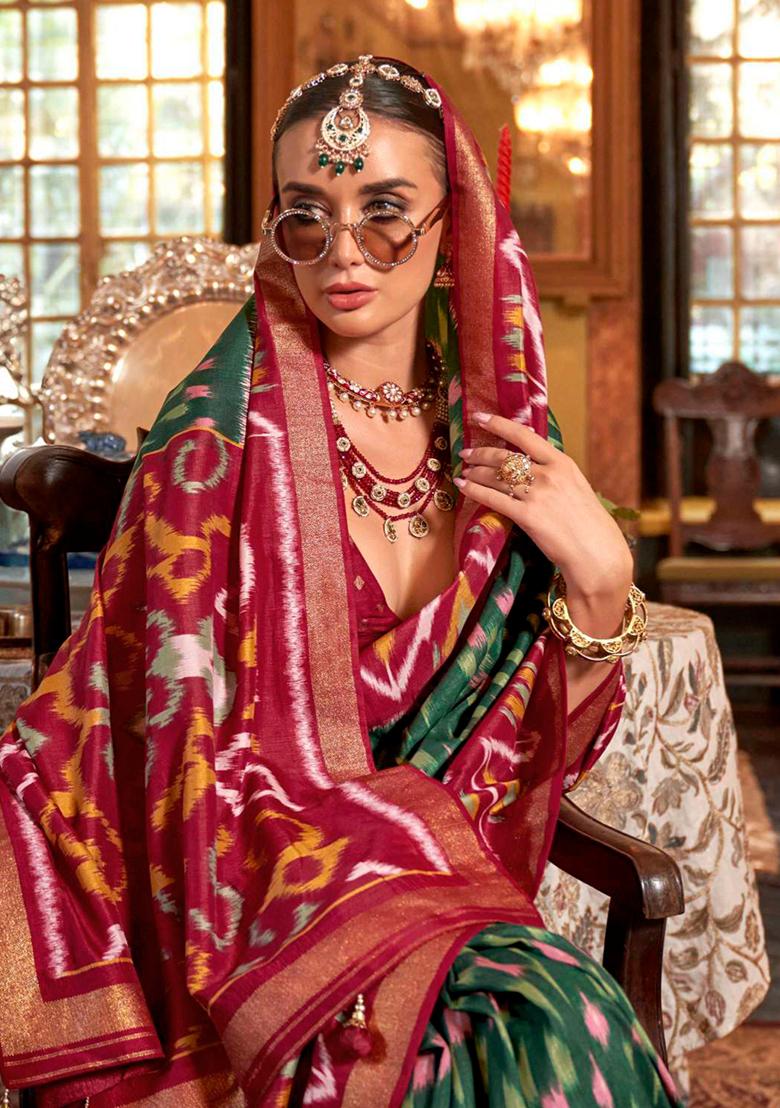 Green Printed Georgette Saree Set