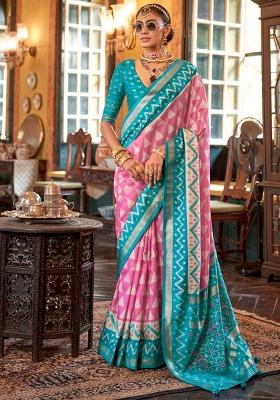 Blue Printed Georgette Saree Set