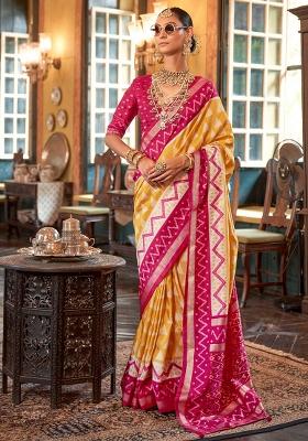 Yellow Printed Georgette Saree Set
