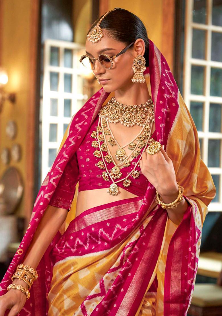 Yellow Printed Georgette Saree Set