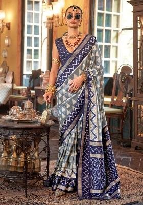 Grey Printed Georgette Saree Set