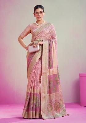 Pink Printed Georgette Saree Set