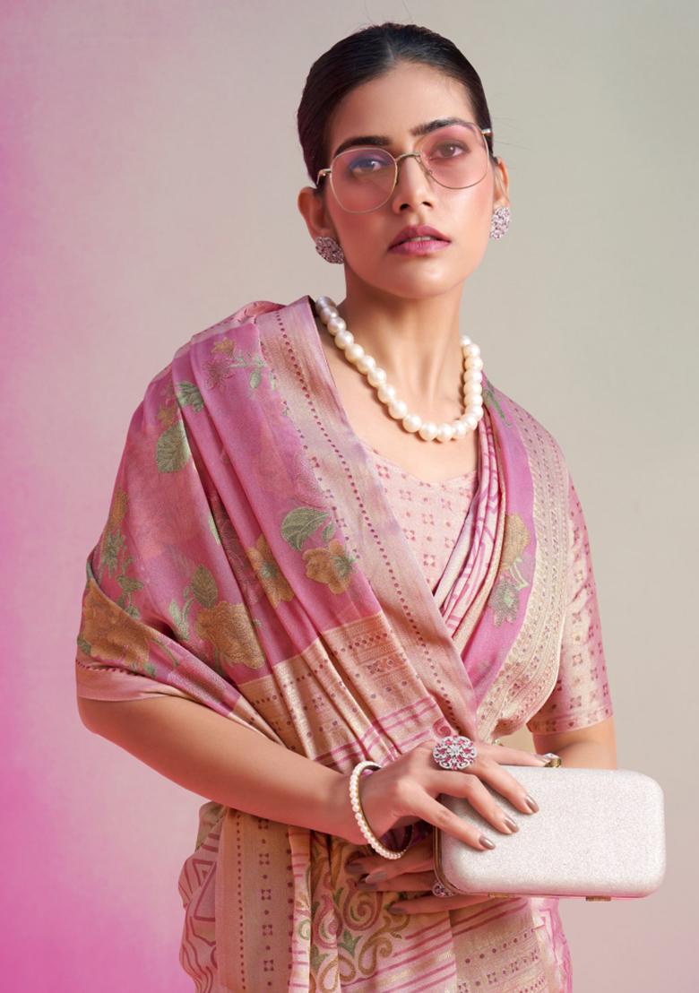 Pink Printed Georgette Saree Set