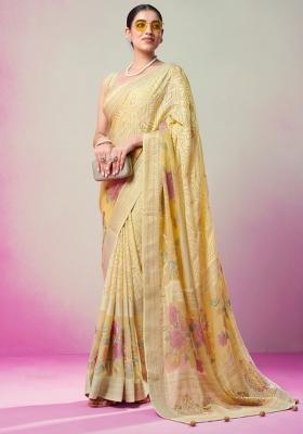 Yellow Printed Georgette Saree Set