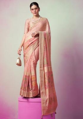 Peach Printed Georgette Saree Set