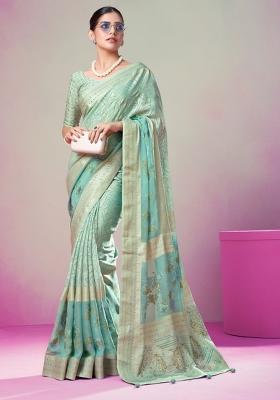 Green Printed Georgette Saree Set