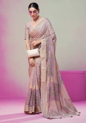 Purple Printed Georgette Saree Set