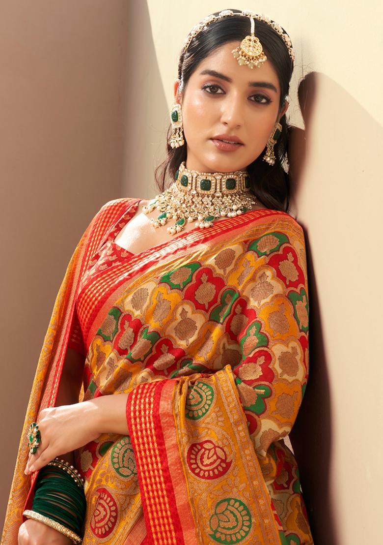 Yellow Printed Georgette Saree Set