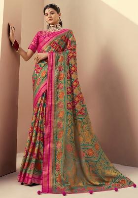 Pink Printed Georgette Saree Set