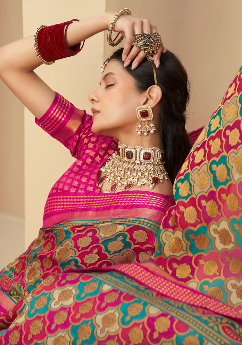 Pink Printed Georgette Saree Set