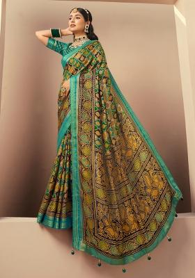 Green Printed Georgette Saree Set