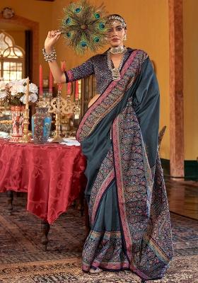 Purple Printed Georgette Saree Set