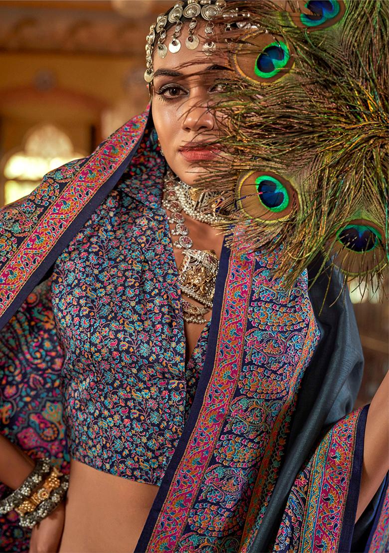 Purple Printed Georgette Saree Set