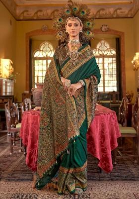 Green Printed Georgette Saree Set