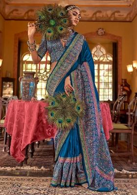 Blue Printed Georgette Saree Set
