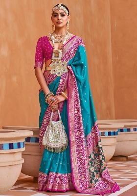 Blue Printed Georgette Saree Set