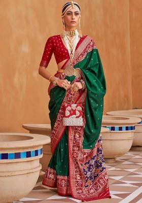 Green Printed Georgette Saree Set