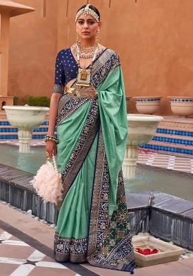 Green Printed Georgette Saree Set