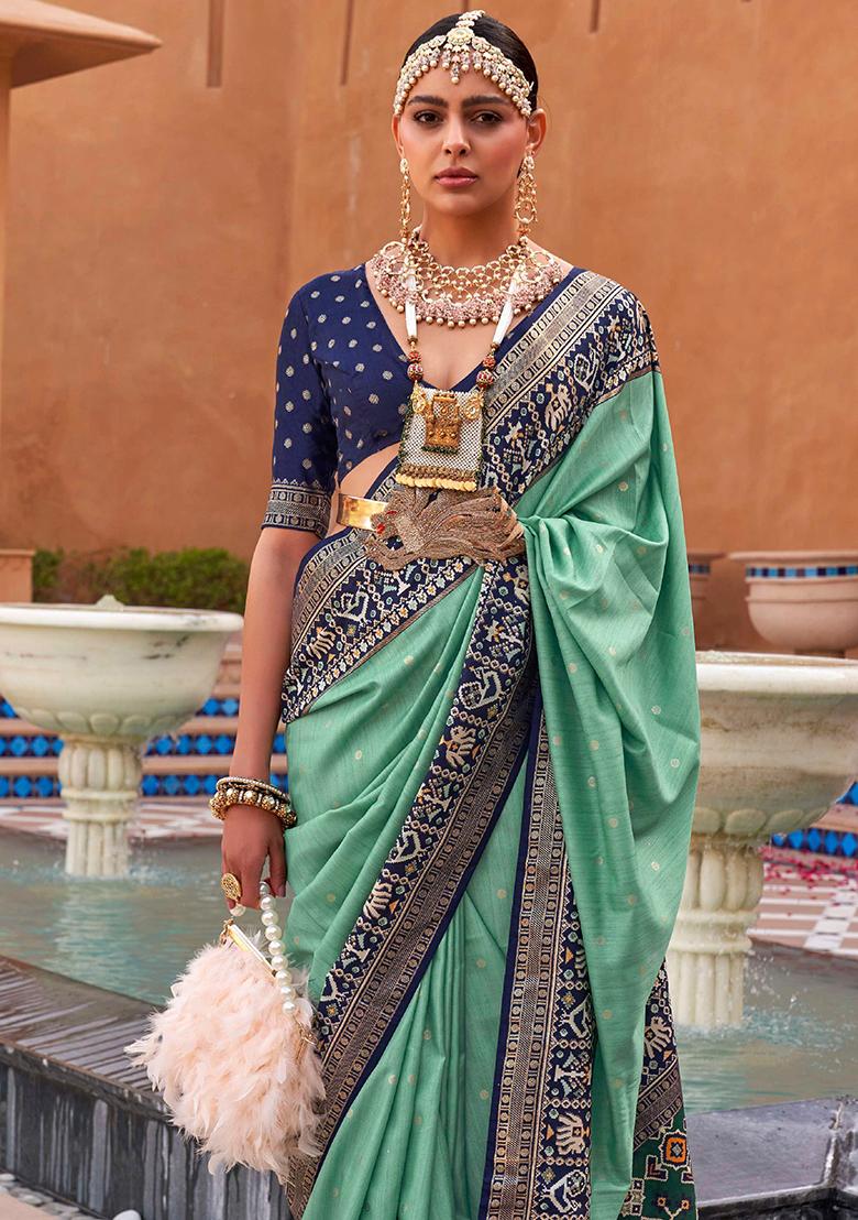 Green Printed Georgette Saree Set